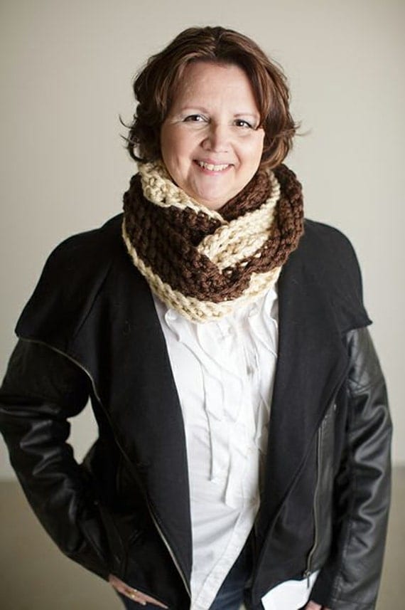 Crochet PATTERN - Chunky Chocolate and Vanilla Twist Scarf Cowl INSTANT DOWNLOAD