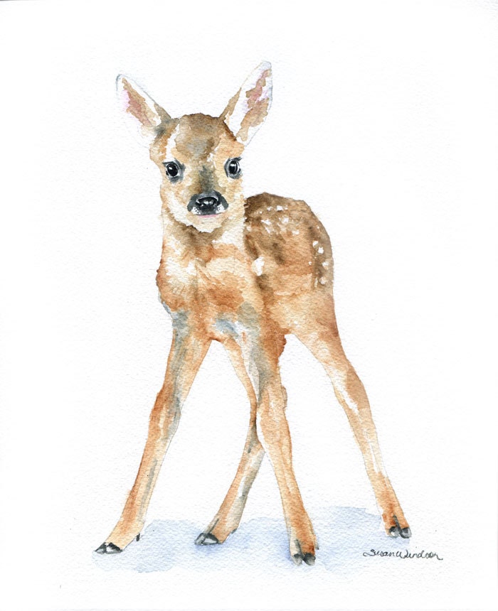 Deer Fawn Watercolor Painting Giclee Print 8x10 Nursery Art