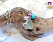 Sea Glass Jewelry from Hawaii, Mermaid Necklace with aqua blue seaglass