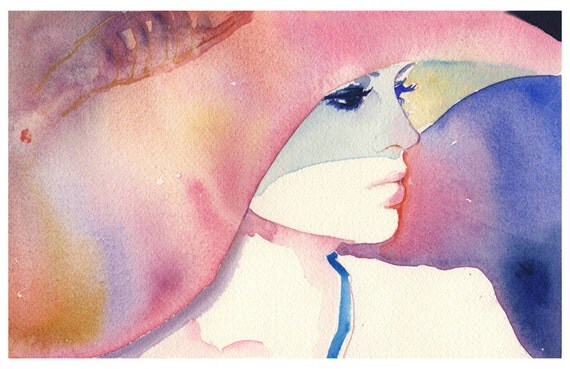 Print of Watercolor Portrait of Julie Christie, Fashion Illustration. 13" x 19" Titled - Julie.