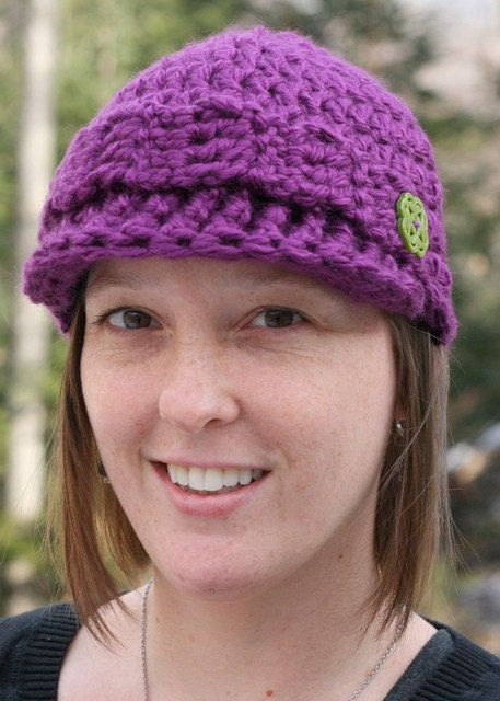 Easy 40 minute Pattern for Crochet Button Side Newsboy Hat for Women, Brimmed Beanie Hat, Womens Fashion, Fall Fashion