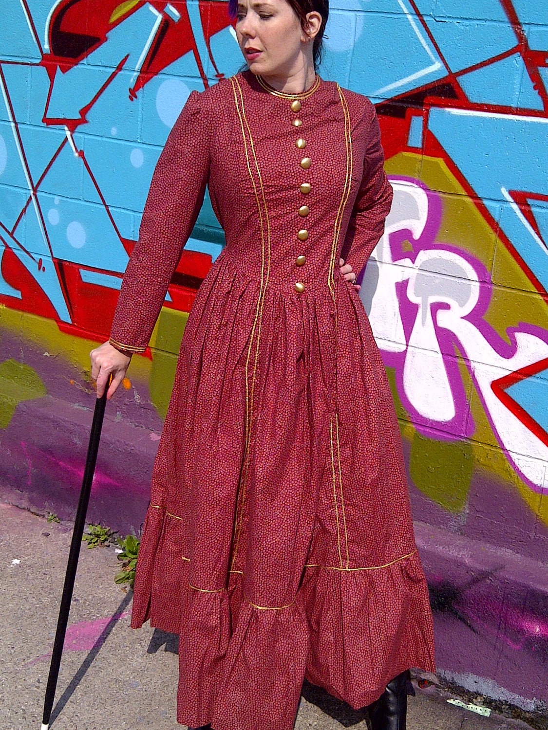 25% OFF The Lady Teacher in Steampunk Size L, Victorian Cotton Dress