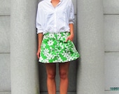 Flower Power Daisy Button Front Mini Skirt in Candy Green and White
