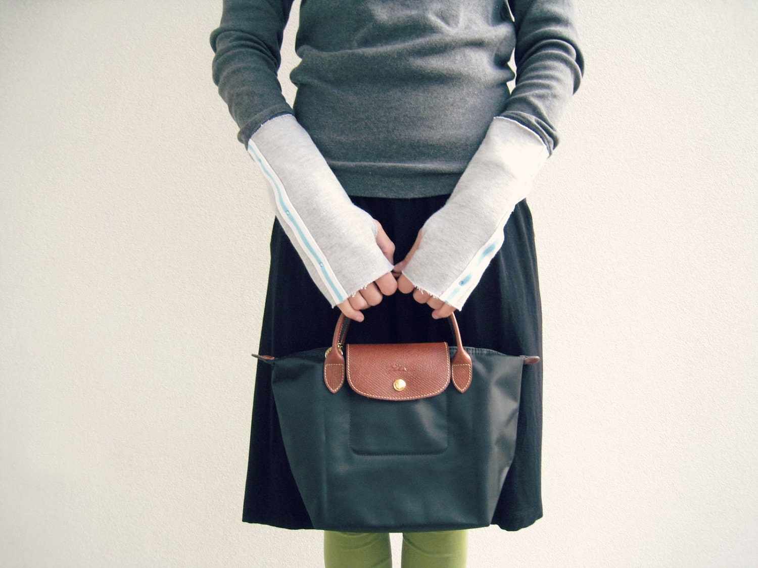 Fingerless Gloves / Mittens / Gray Aqua Blue / Women / Girls / Winter / Recycled / Sweatshirt / Fleece / Soft / Warm / ohzie