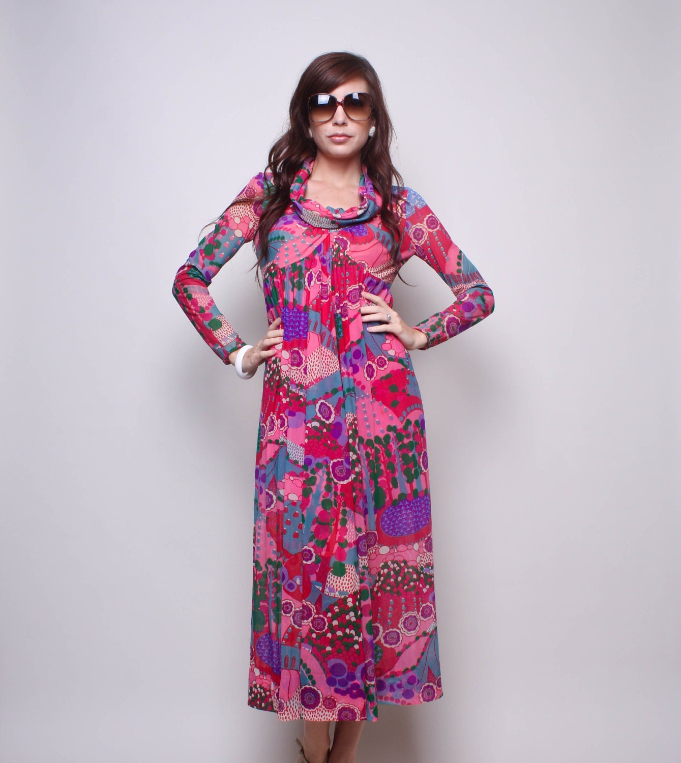 Vintage Maxi Dress 70s Hippie Mod Bullocks by Robert David Morton