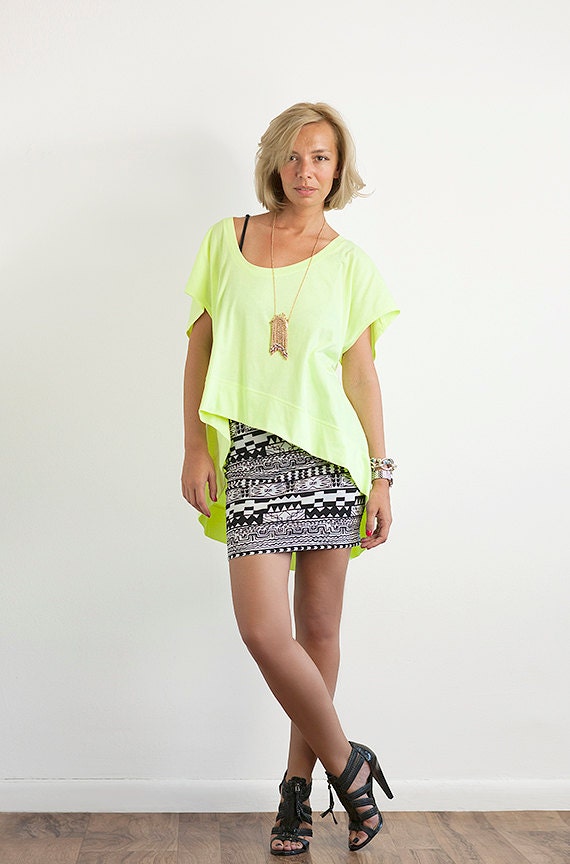 SALE - Asymmetric Hem Neon Yellow Top