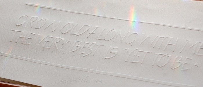 Grow Old... Calligraphy,  Personalised Anniversary gift. wedding gift. love quotation. Embossing, for him. white on white.
