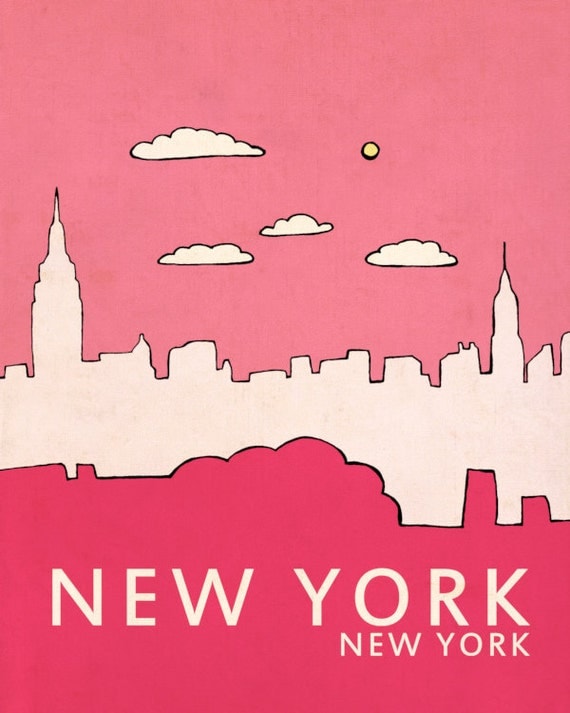 Children Decor Nursery Wall Art Home Decor City Poster - New York in Pink 8 x 10 - Urban Chic Modern Loft Typography Travel Print