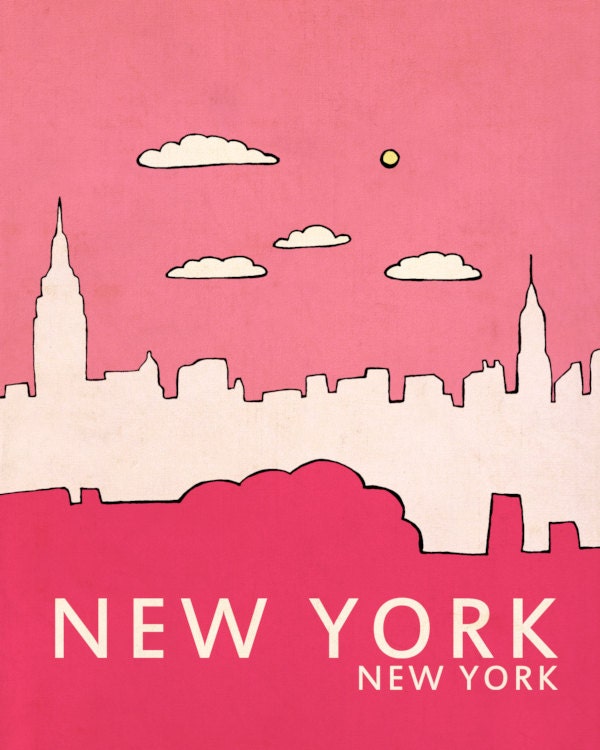 Children Decor Nursery Wall Art Home Decor City Poster - New York in Pink 8 x 10 - Urban Chic Modern Loft Typography Travel Print