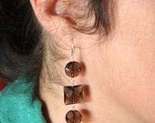 Tic Tac Toe Smokey Quartz Dangle Earrings