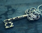 Silver Owl and Key Charm Necklace