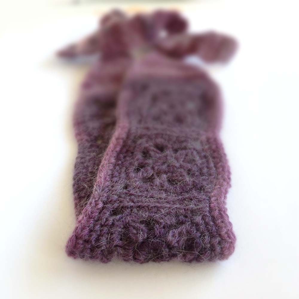 Crochet Headband, Boho Knit Hairband in a Fuzzy Wool and Mohair Mix in Purple and Lavender