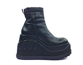 HEX // 90's Mega Platform Wedge Leather Chunky Ankle Boots // 8 - 9