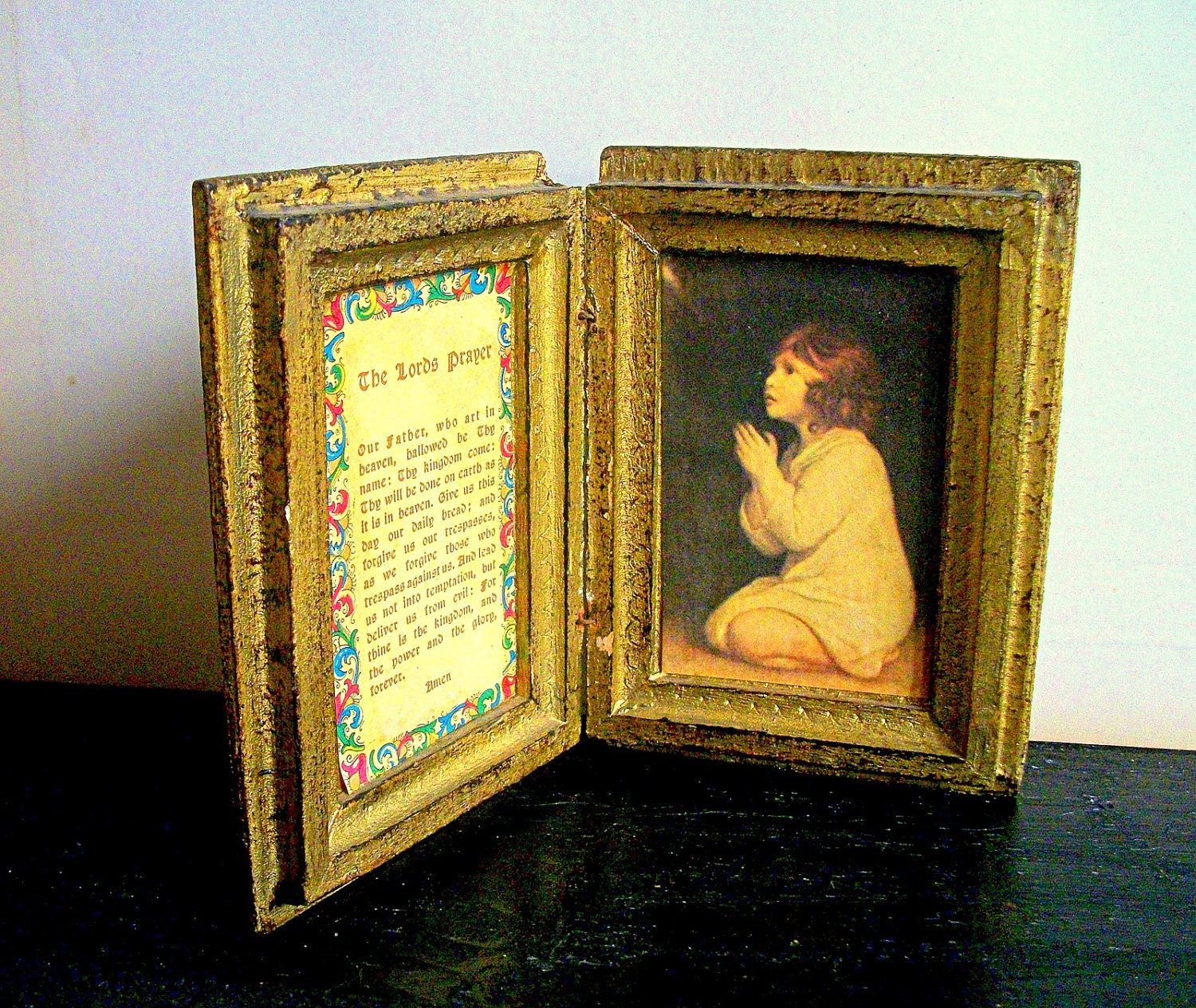 Vintage Florentia Handmade in Italy Lord's Prayer Double Picture Frame