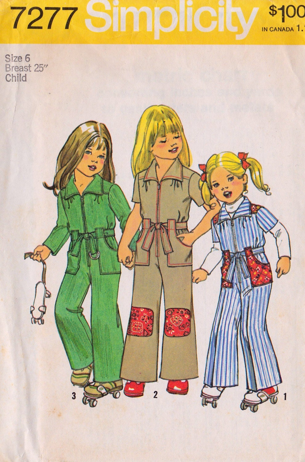 1970s Childrens Jumpsuit  vintage sewing pattern, Simplicity 7277 Size 6 uncut