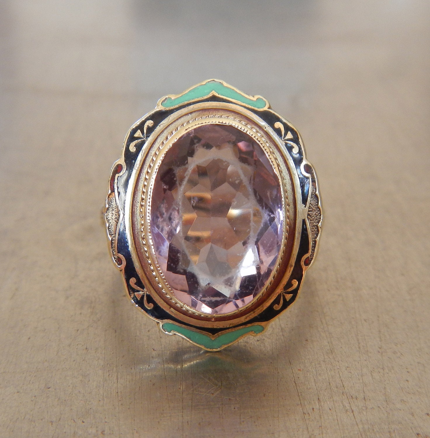 Antique Amethyst and Enamel Cocktail Ring