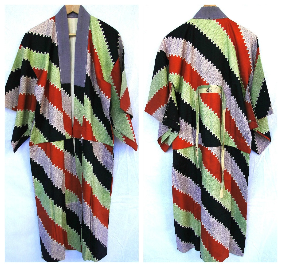 Antique Juban Kimono, Diagonal Wavy Design, early 1900s (Shop Ref: 053)