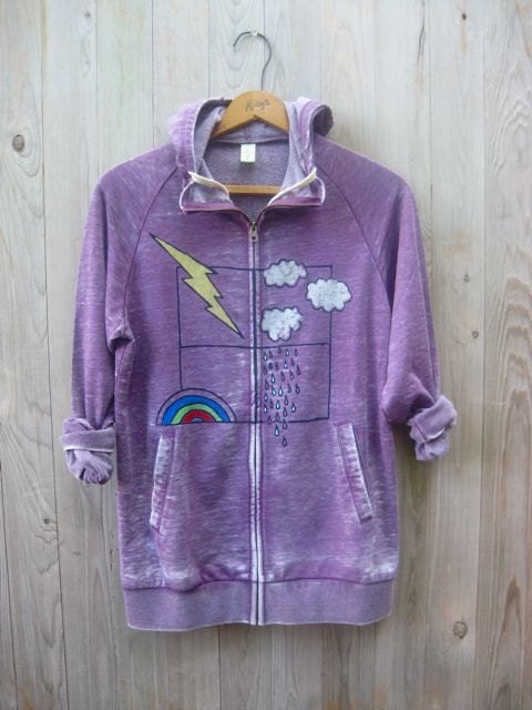 check the forecast Hoodie with Clouds, Lightning Rod, Rain and a Rainbow, S,M,L,XL