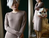 RTBU Punk Long Sleeve Top T Shirt Tunic Casual Pajama Style Dress Fall Warm Wool/Cotton Blend Brown Taupe Earth Tone