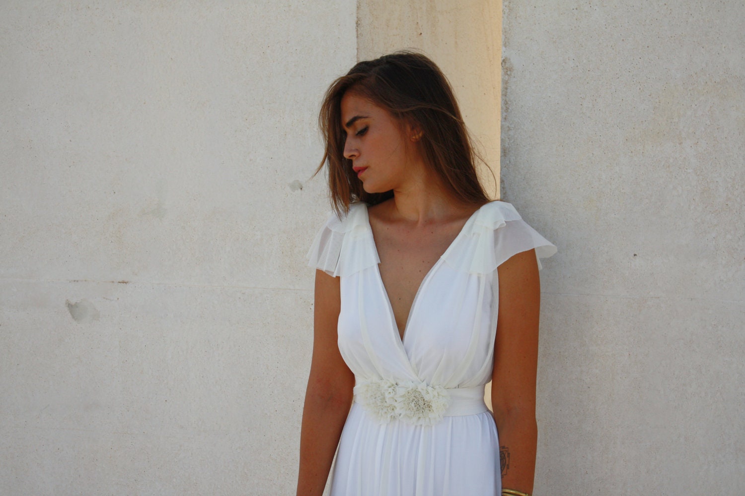 Romantic wedding dress with floral belt