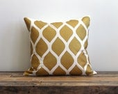 Aya pillow cover hand printed in metallic gold on white organic cotton- hemp 20x20