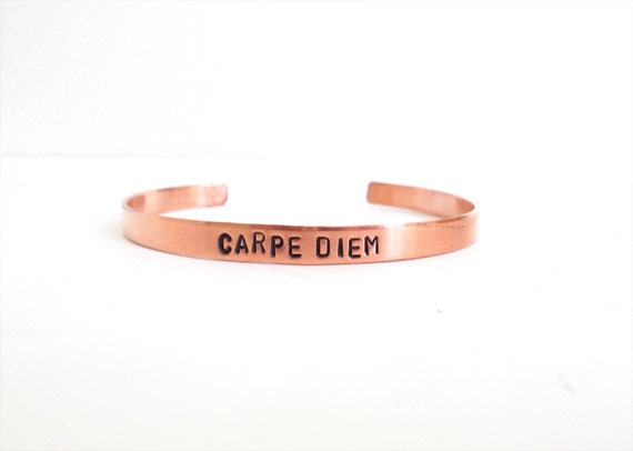 Carpe Diem Bracelet - hand stamped jewerly - copper bracelet women men bracelet
