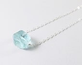 Blue crystal necklace: silver rough quartz jewelry aqua raw gemstone pendant sterling chain