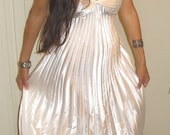 SALE 45 was 79  vintage deco  Grecian Goddess long maxi gown white accordian pleated