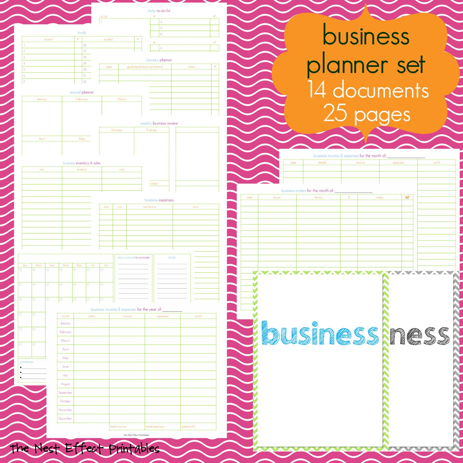 business planner set - EDITABLE  / FILLABLE - 14 documents