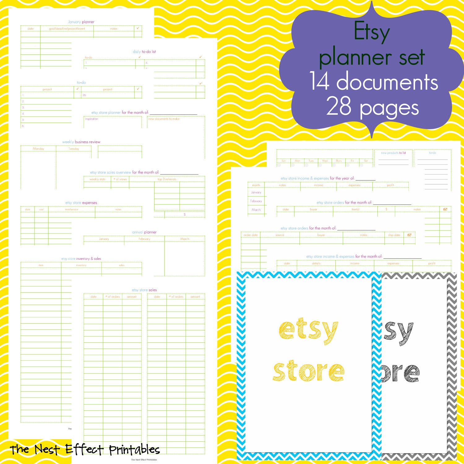 Etsy planner set - EDITABLE / FILLABLE - 14 documents