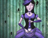 Halloween Goth Girl, Miss Muffet Spider Print 8x10 or 8x12 by Alicia VanNoy Call