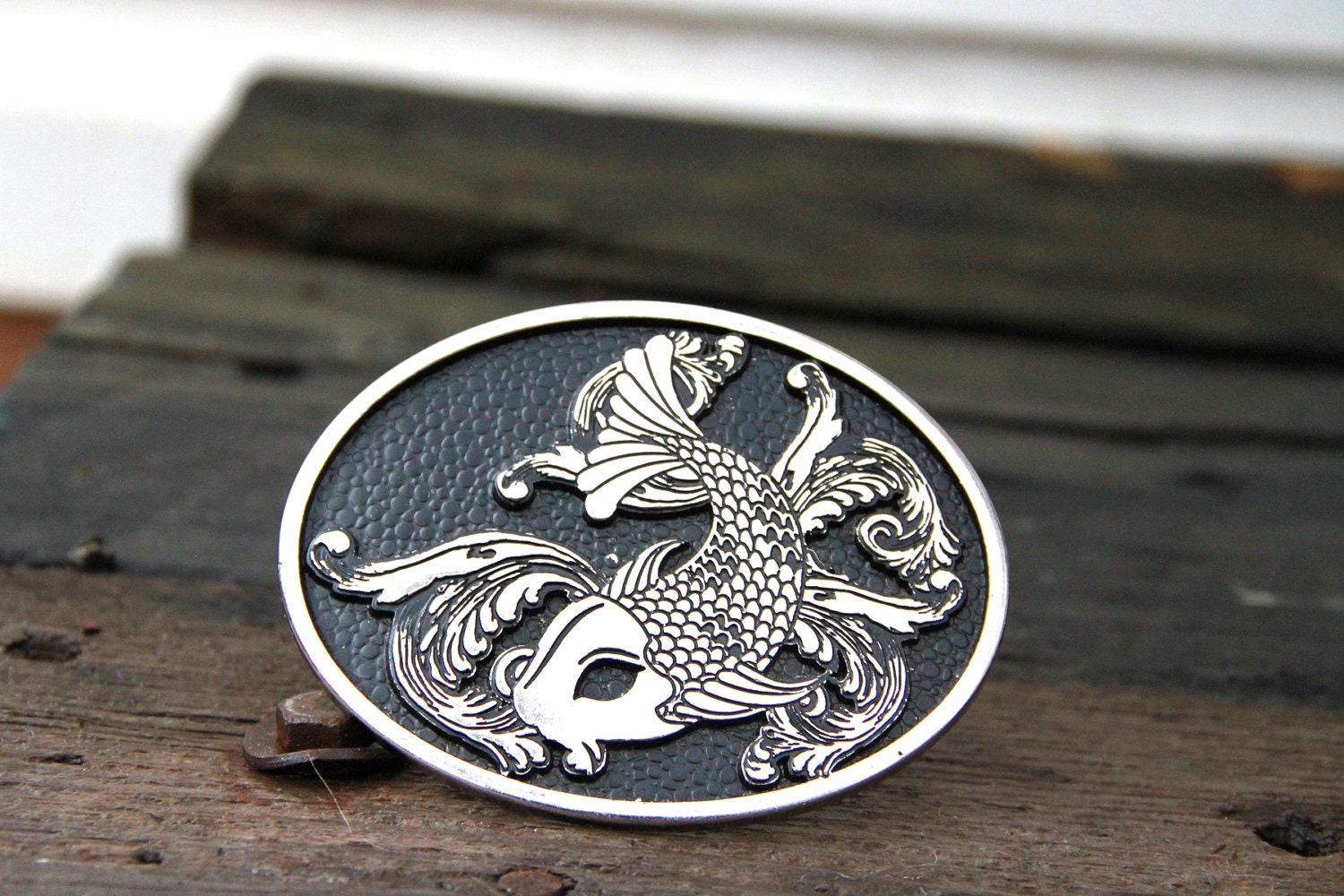 Vintage Chrome Koi Belt Buckle