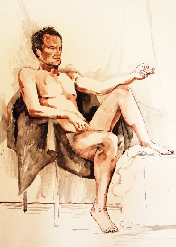 Figure Painting. Watercolor. Ink Wash. Male Nude. Chicago. Kansas City, Missouri. Original