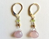 Pink Ametrine Briolette, 24K Gold, Misty Green Topaz Earrings Fine Silver Under 25
