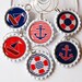 Nautical Wine Charms, Sailing charms, Wine Glass Charms, Wine Charms, Bottlecap wine charm, nautical, sailing, boat, anchor, red, blue