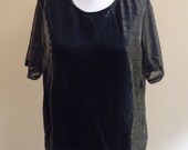 1980s Goth Glam Hipster Metallic Partially Sheer Short Sleeved Shirt Plus Size L/XL