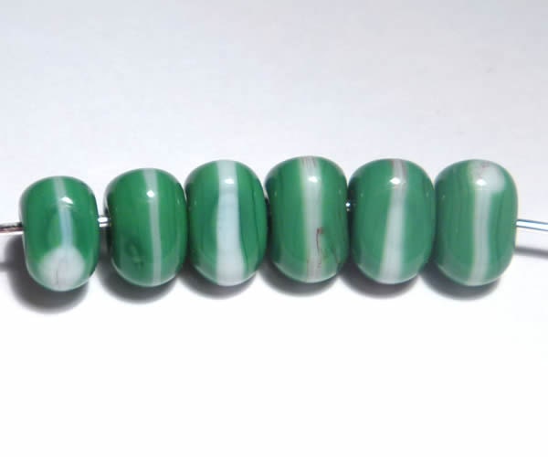GREEN WHITE Triangles Handmade Glass Lampwork BEADS  Green White Christmas Colors HAndshaped Organic Triangles Set of 6