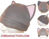 Grey Kitty Pink Ears - Fleece Hat