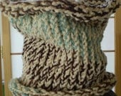 CLEARANCE ITEM / COWL, Knit Loom, Neck Warmer, Fashion, Reversible - Thick, Warm and Soft - Earth and Sky/Cream -- Was 17.00, now 14.00