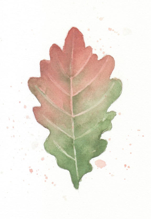 Leaf, leaf painting, plant art, minimalist, wall art, watercolor, watercolor painting, Green & Red Leaf---- original watercolor painting