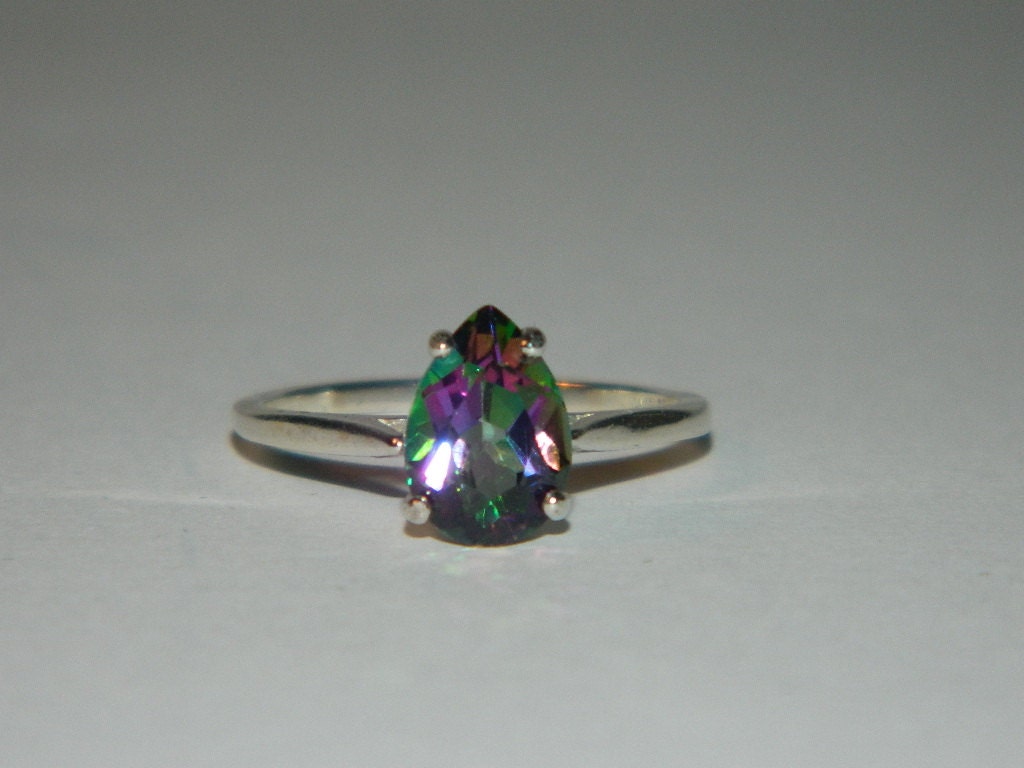 Mystic rainbow ring pear shape silver