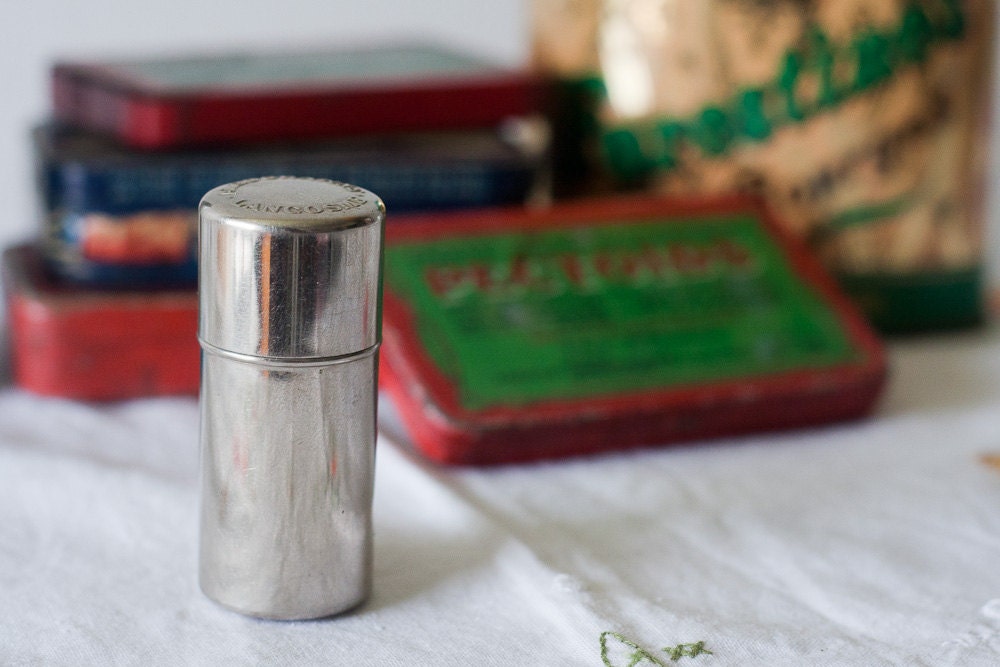Vintage Metal French Pharmacy Tube Algocratine Lanscome - Stocking Stuffer - Gift under 20 dollars