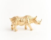 The Bex - Gold Table Top Rhino Decoration - Animal Statue - Faux Taxidermy