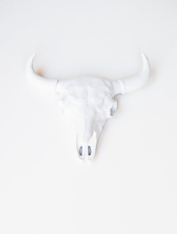White Faux Taxidermy - The Ludmilla - White Resin Buffalo/Bison Skull Head- White Faux Taxidermy- Chic & Trendy