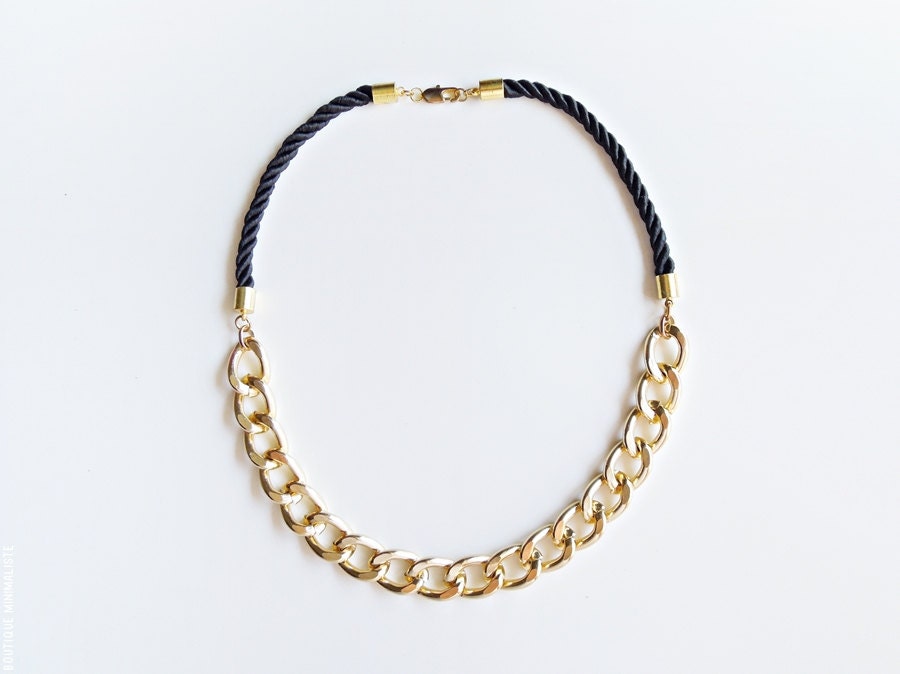 Silk and Gold Chain Necklace