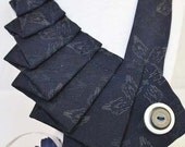 Unique Repurposed Necktie Necklace / Trendy Collar -- Navy with 2 Button Detail