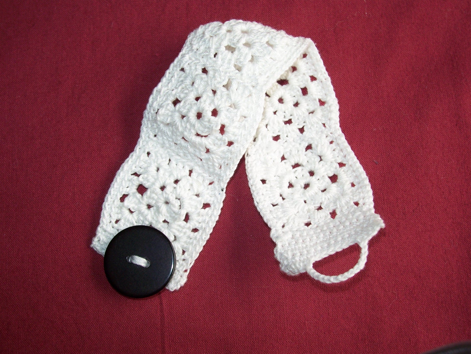 White Crocheted Granny Square Cuff Bracelet