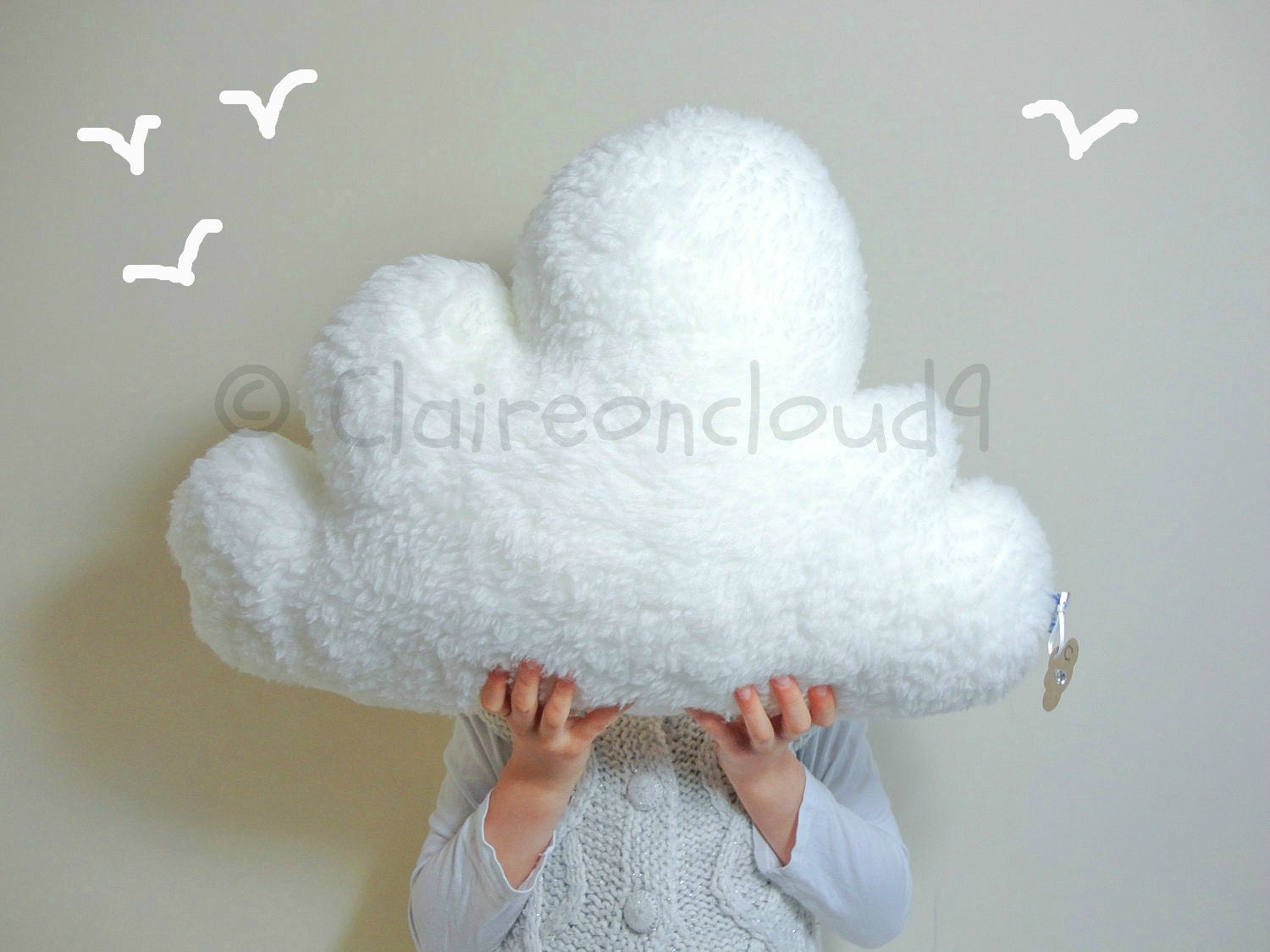 WHITE FLUFFY CLOUD Pillow Cushion Faux Sheepskin Fleece Dreamy, soft and fluffy - Baby Nursery Kids Bedroom Home Decoration