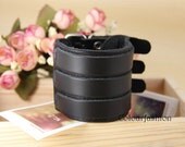Spring Gift, High Quality, metal buckle, natural Black Leather Cuff, Punk Rock, Steampunk, wristband watch, vegetable tanned leather T-5