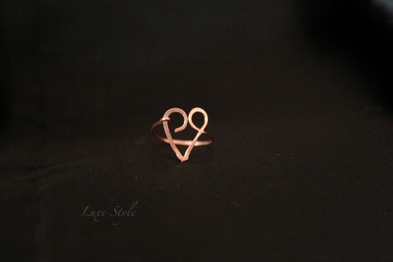 Heart Ring Copper Handmade Jewelry Love Metal work Wire wrapped Unique Luxe Style